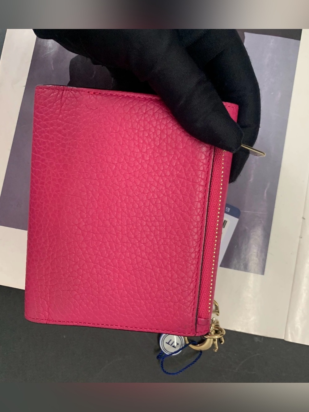 Christian Dior Pink & Navy Pebbled Leather Compact Wallet - Picture 5 of 11